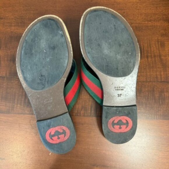 Gucci Kika Web GG Thong Sandals Red Green Stripe Logo EU 37 US 7 - Picture 4 of 7